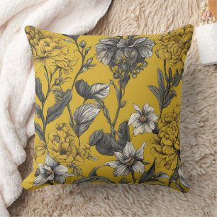 Coussin art de l'IA Moutarde Florale