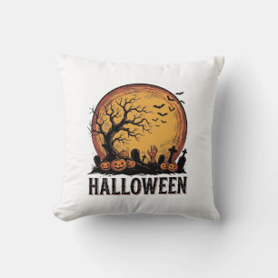 Coussin Art de lune de chauve-souris de cimetière d'Hallow