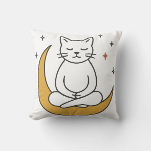 Coussin Art de méditation de chat lune zen