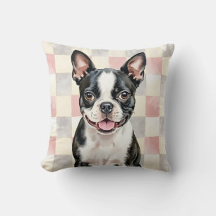 Coussin Art de motif à carreaux à l'aquarelle du Boston Te