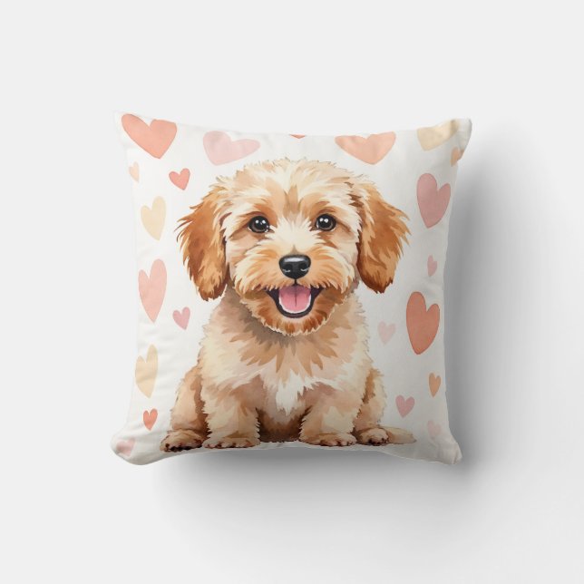Coussin Art de motif de cœur aquarelle Cockapoo (Recto)