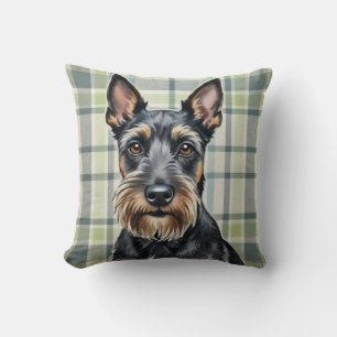 Coussin Art de motif tartan aquarelle Terrier Écossais