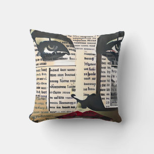 Coussin Art de mots de typographie Dame Yeux et Lèvres Rou