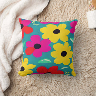 Coussin Art de nurserie de fleurs colorées rétro