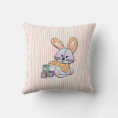 Coussin Art de nurserie rayé rose personnalisé - Lapin (Verso)