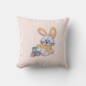 Coussin Art de nurserie rayé rose personnalisé - Lapin (Recto)