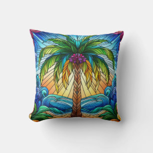 Coussin Art de palmier de style vitrail