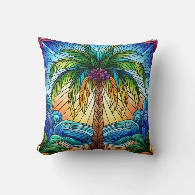 Coussin Art de palmier de style vitrail (Recto)