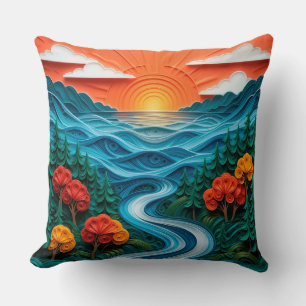 Coussin 🌅✨ Art de papier apaisant et serein du coucher de
