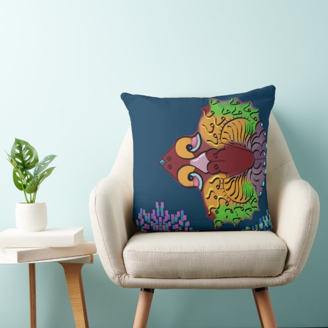 Coussin Art de poisson abstrait en écriture thaïe | Coussi (Chaise)