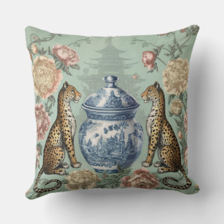 Coussin Art de pot à gingembre léopard en chinoiserie