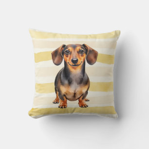 Coussin Art de rayure chaude aquarelle teckel