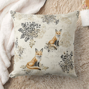 Coussin Art de renard botanique noir et or de luxe