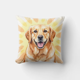 Coussin Art de retriever doré à l'aquarelle avec rayon de