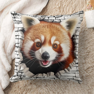 Coussin Art de rupture de mur de panda roux 3D – Safari ré