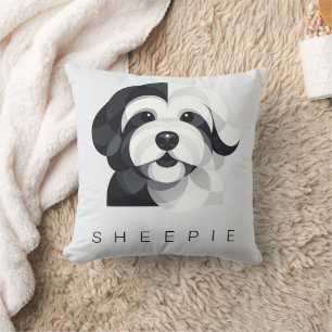 Coussin Art de Sheepadoodle moderne - Géométrique Noir & B