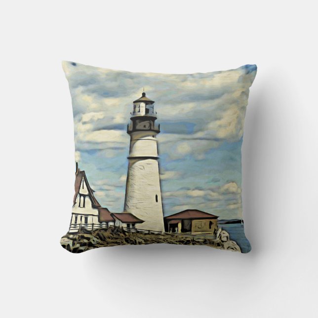 Coussin art de style de gravure sur bois de phare (Recto)