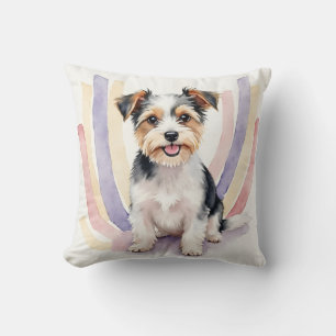 Coussin Art de Terrier Biewer à l'aquarelle avec ruban cou