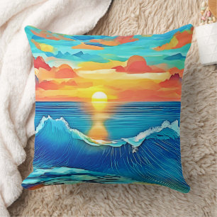 Coussin Art de vague de coucher de soleil océanique