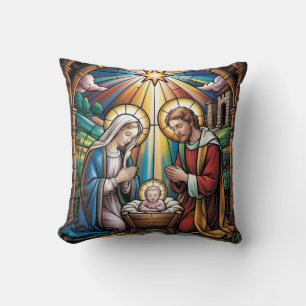 Coussin Art de verre teinté de la Nativité – Noël de la Sa