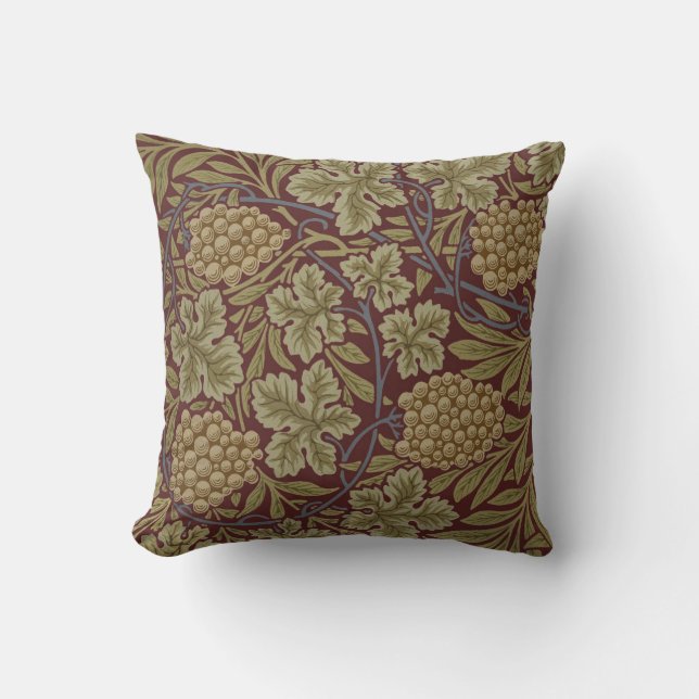 Coussin Art de vigne rouge vert de William Morris (Recto)