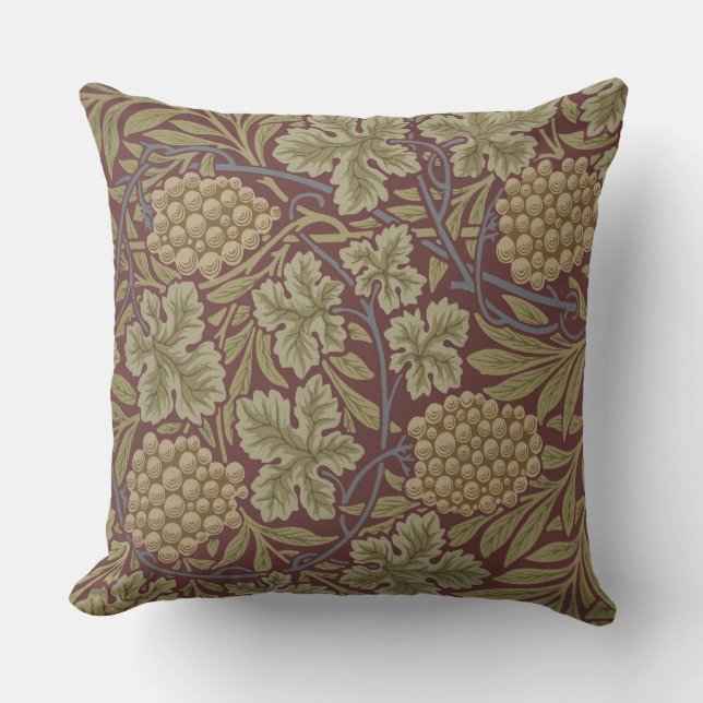 Coussin Art de vigne rouge vert William Morris (Recto)