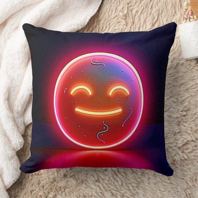Coussin Art de visage heureux avec néon (Couverture)