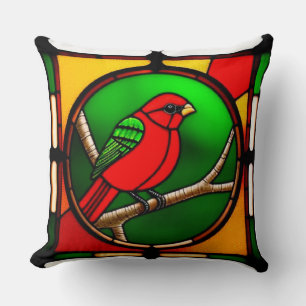 Coussin Art de vitrail d'oiseau Décor floral