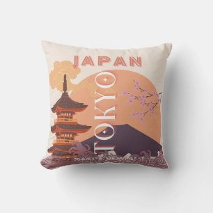 Coussin Art de voyage à Tokyo Japon, Art de voyage vintage