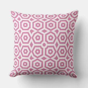 Coussin art déco à motif géométrique rose et blanc