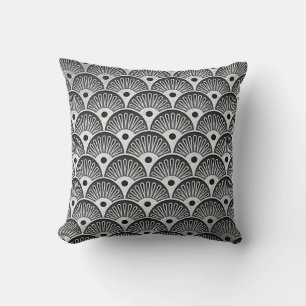 Coussin Art Déco Argent Noir Blanc Coquillages