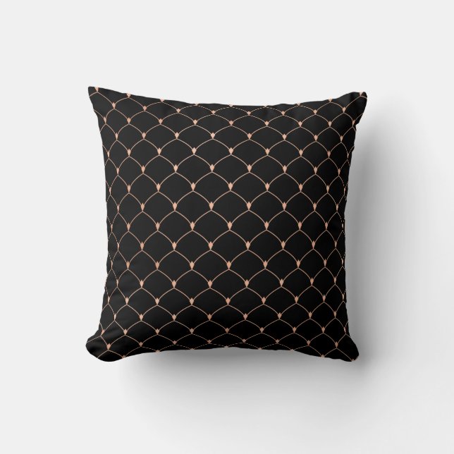 Coussin Art Déco Black Chic Rose Gold Scales Sirène (Recto)