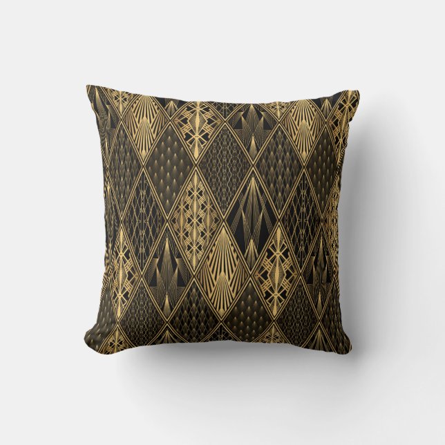 Coussin Art Déco Black Gold Elegance (Recto)