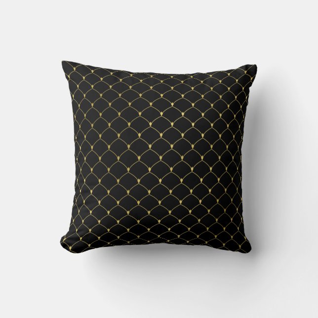 Coussin Art Déco Black Quatrefoil Gold Scales Sirène (Recto)