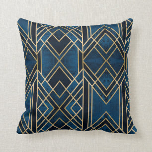 Coussin - Art Déco bleu et or miroir