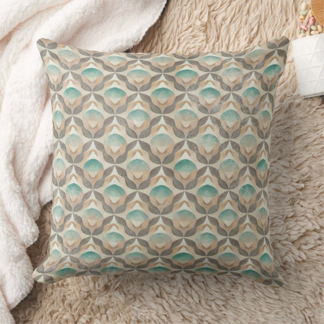 Coussin Art Déco côtier tons terre - Géométrique (2) (Couverture)