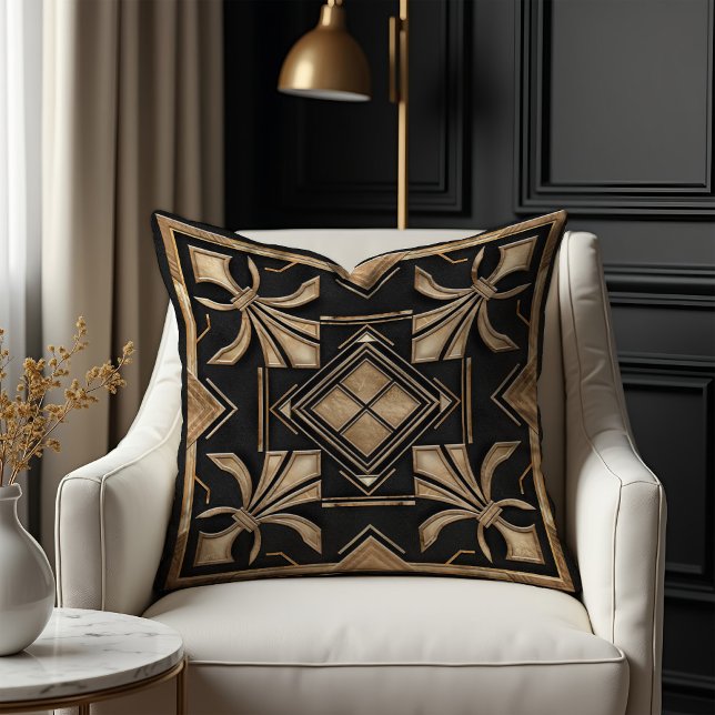 Coussin Art Déco Fleur de lis Noir et Or (Créateur téléchargé)