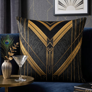 Coussin Art Déco Gatsby noir et or