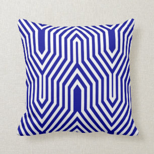 Coussin Art déco géométrique - bleu et blanc de cobalt