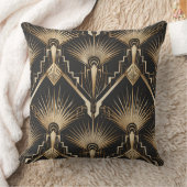Coussin Art Deco Gold Sunburst Throw Pillow (Couverture)