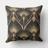 Coussin Art Deco Gold Sunburst Throw Pillow (Verso)