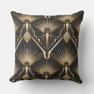 Coussin Art Deco Gold Sunburst Throw Pillow