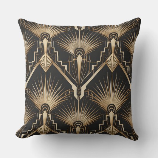 Coussin Art Deco Gold Sunburst Throw Pillow (Recto)