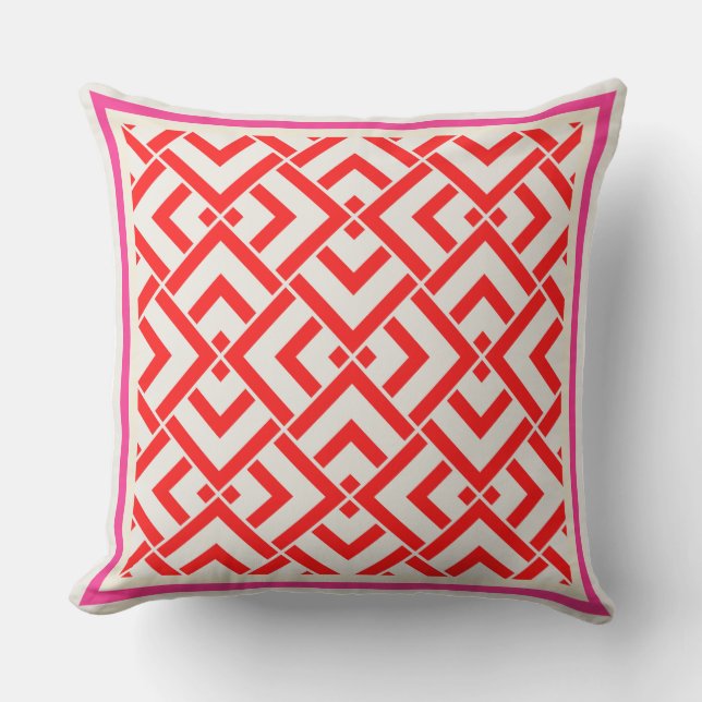 Coussin Art déco, imprimé rouge aux couleurs vives (Recto)