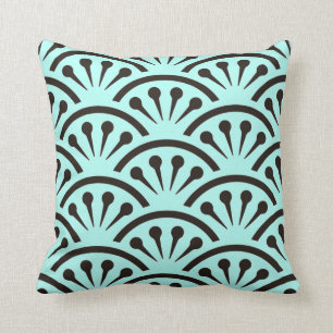 Coussin Art déco Japon (Aqua + Noir)