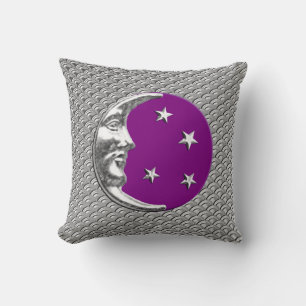 Coussin Art Déco Lune et étoiles - Amethyst Purple & Silve