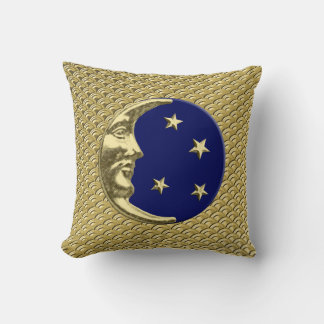 Coussin Art Déco Lune et étoiles - Marine Bleu et Or