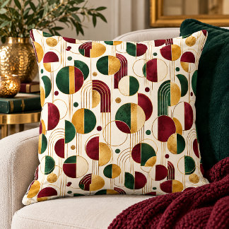 Coussin Art Déco Moderne Géométrique Bourgogne, Or, Vert |