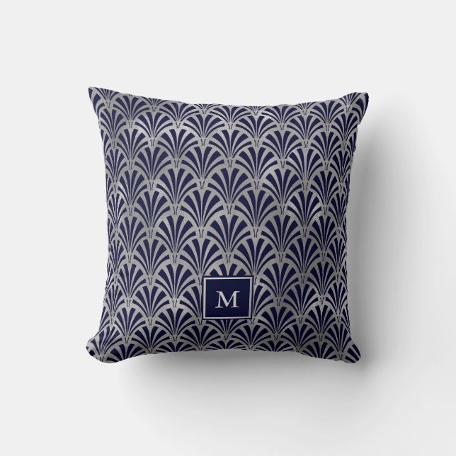 Coussin Art déco moderne| Monogramme d'argent de Navy et d (Recto)