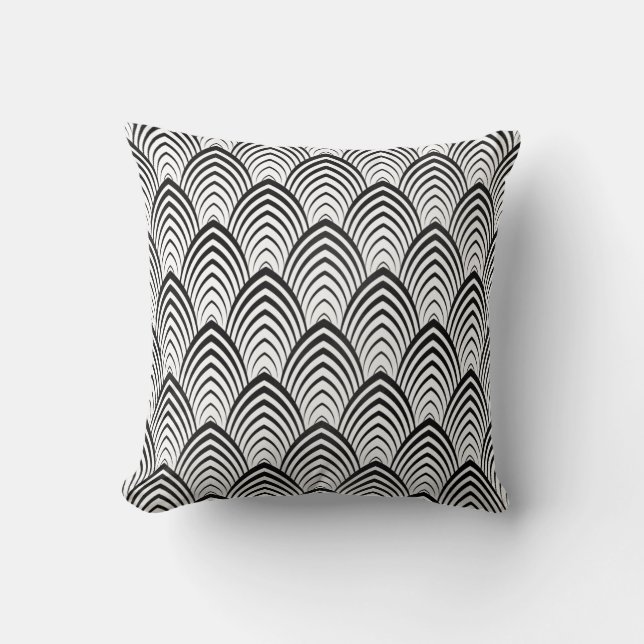 Coussin Art Déco Noir Blanc Géométrique Echelles Classique (Recto)